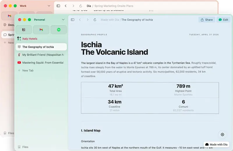 Voorbeeld van de DIA browser
